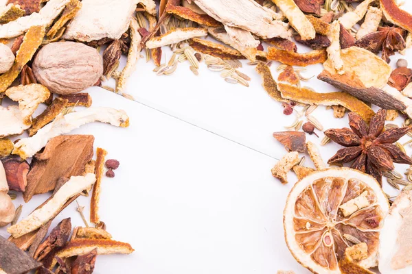 Different spices on the white board. — Stock Photo, Image