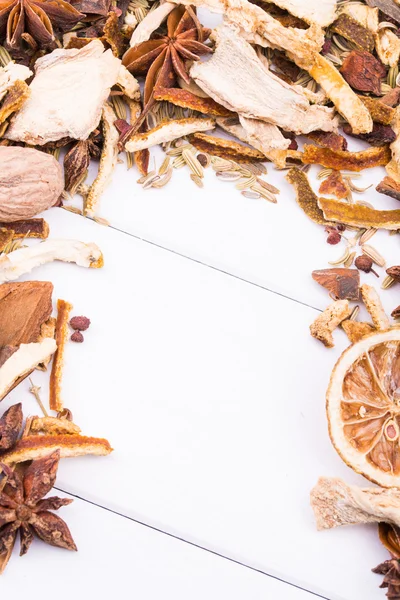 Different spices on the white board. — Stock Photo, Image