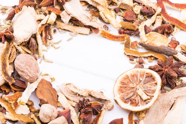 Different spices on the white board. — Stock Photo, Image