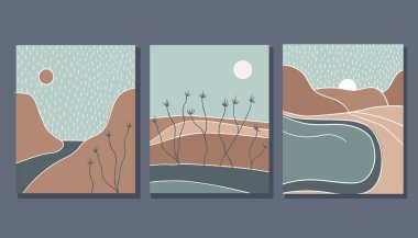 Peyzaj posterleri. Soyutlama. Modern sanat. Vektör illüstrasyonu.