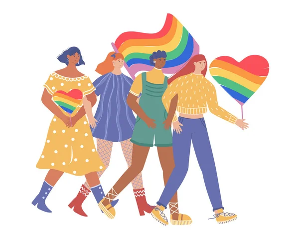 Lgbt Comunidad Grupo Lesbianas Participan Desfile Del Orgullo Ilustración Vectorial — Vector de stock