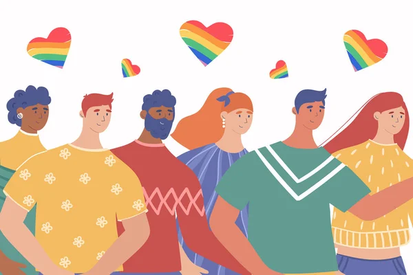 Lgbt topluluğu. Eşcinsel çiftler ve lezbiyenler posteri. Onur geçidi. Parlak vektör illüstrasyonu.