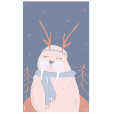 Mavi arka planda şirin bir Noel mührü.