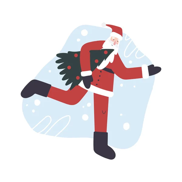 Різдвяна Концепція Санта Клаус Має Ялинку Векторна Ілюстрація Стилі Карикатур — стоковий вектор