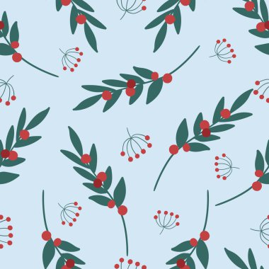 Noel bitkileriyle hoş, pürüzsüz bir desen. Vektör illüstrasyonu.