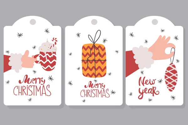 Set New Year Tags Gifts Векторная Иллюстрация Стиле Мультфильма — стоковый вектор