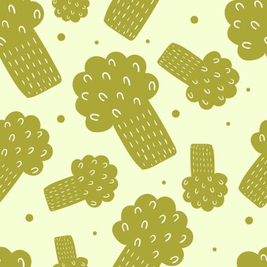 Şirin, dikişsiz brokoli deseni. Vektör illüstrasyonu.