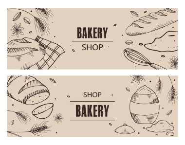 Fırın ürünleri broşürleri. İşleme biçiminde vektör illüstrasyonu.