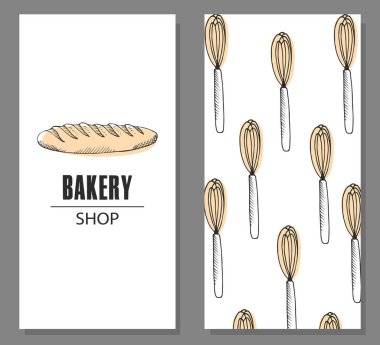 Broşür seti. Bir somun ekmek ve çırpıcı. Minimalizm. Vektör illüstrasyonu.