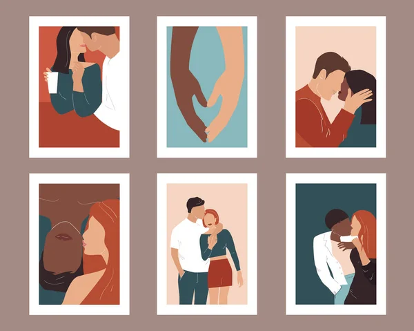 Ensemble Affiches Avec Des Couples Amoureux Minimalisme Illustration Vectorielle — Image vectorielle
