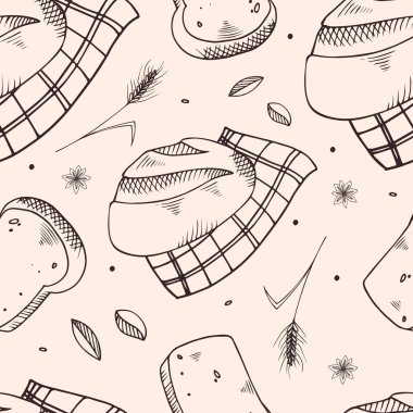 Ekmek somunlarıyla kusursuz bir desen. Vektör illüstrasyonu.