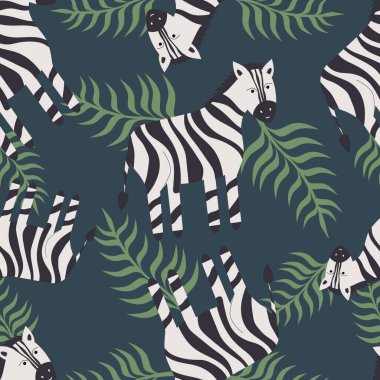 Zebralarla şirin, pürüzsüz desen. Çizgi film tarzında vektör çizimi..