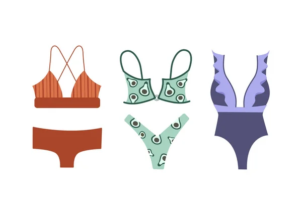 Ensemble Différents Maillots Bain Été Illustration Vectorielle Isolée Sur Fond — Image vectorielle