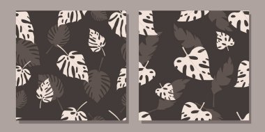 Tropikal yapraklı, pürüzsüz desenler. Vektör illüstrasyonu.