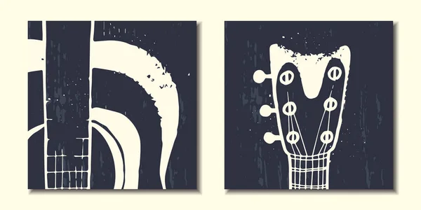 Conjunto Carteles Abstractos Con Instrumentos Musicales Guitarra Abstracta Ilustración Vectorial — Vector de stock