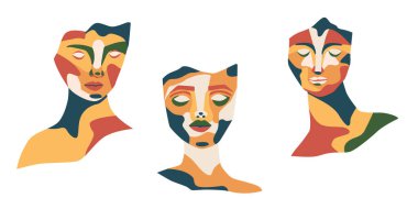 Çeşitli soyut heykel portrelerinin koleksiyonu. Vektör illüstrasyonu.