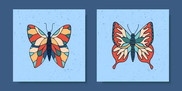 Набор Красивых Плакатов Яркими Бабочками Векторная Иллюстрация — стоковый вектор