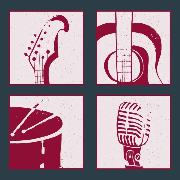 Colección Carteles Con Instrumentos Musicales Abstractos Ilustración Vectorial — Vector de stock