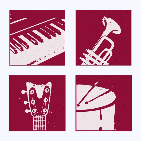 Colección Carteles Con Instrumentos Musicales Abstractos Piano Saxofón Guitarra Tambor — Vector de stock