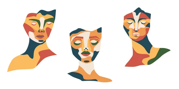 Collection Various Abstract Sculptural Portraits Vector Illustration — Stock Vector