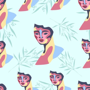 Heykel portreleriyle kusursuz desen. Vektör illüstrasyonu.