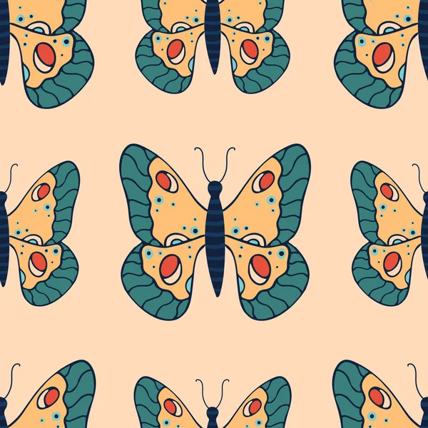 Gyönyörű Zökkenőmentes Minta Pillangókkal Vektor Illusztráció — Stock Vector