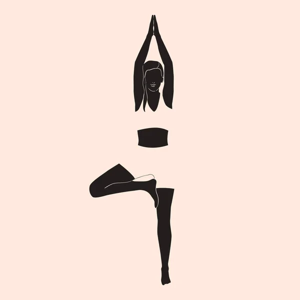 Yoga Een Minimalistische Vrouw Staat Een Boomhouding Vectorillustratie — Stockvector