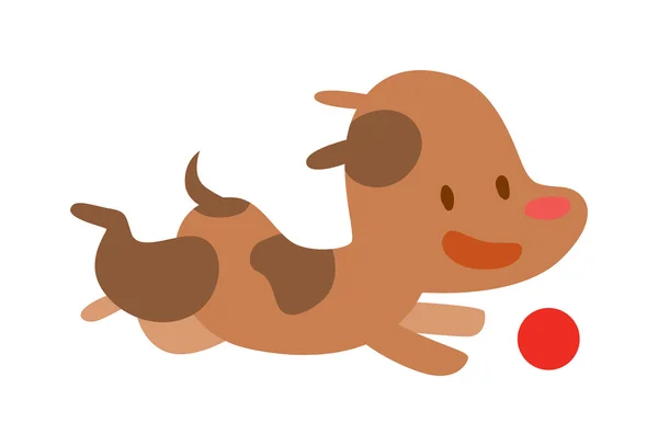 Vector lindo perrito jugar y correr con bola roja — Vector de stock