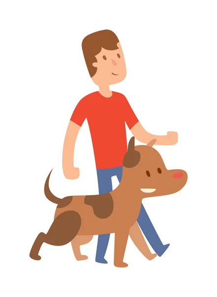 Mejor amigo pequeño niño con perro vector aislado sobre fondo blanco . — Vector de stock