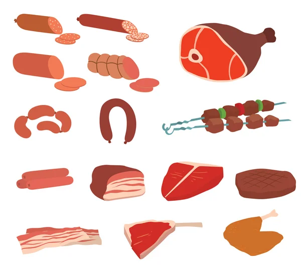 Desenhos animados Produtos de carne deliciosa churrasqueira ilustração vetorial . —  Vetores de Stock