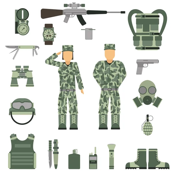 Diseño de símbolos militares con arma y uniforme. vector . — Archivo Imágenes Vectoriales