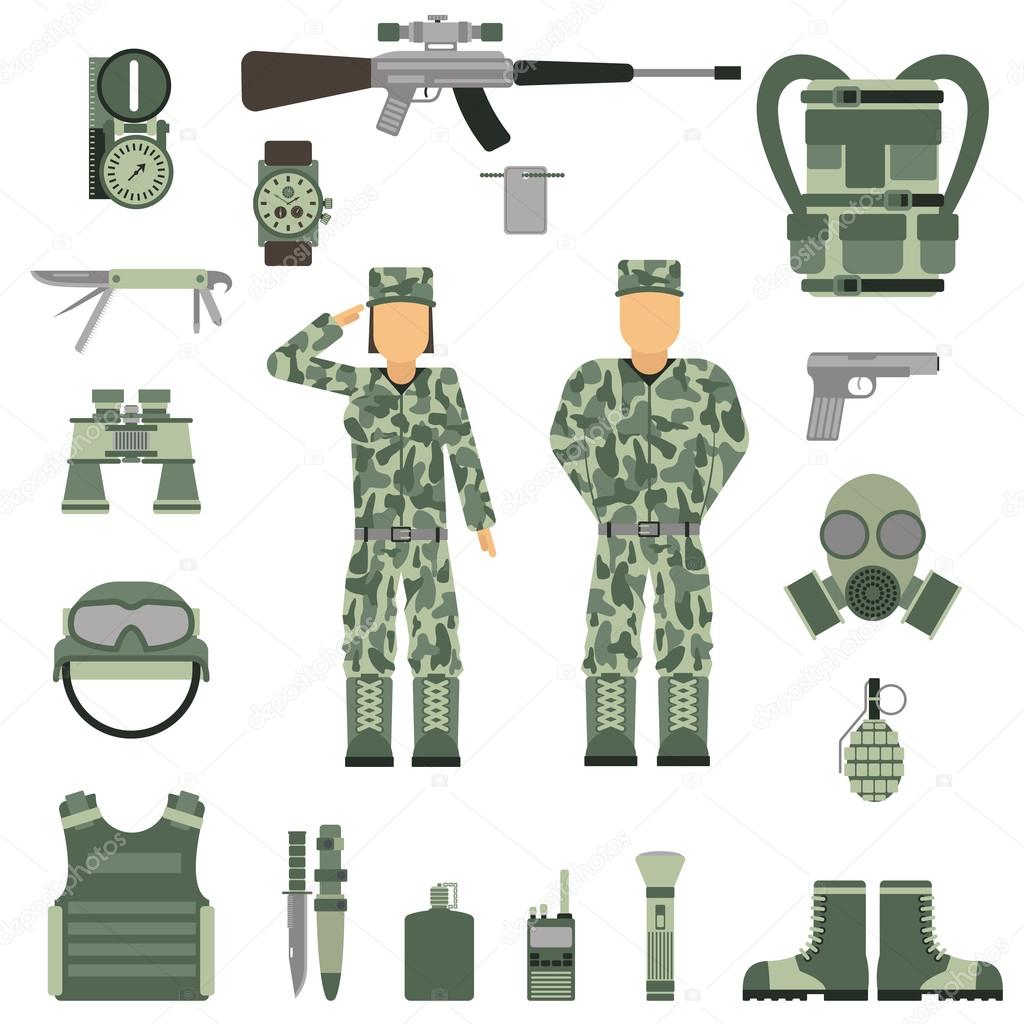 Military symbols design with weapon and uniform. vector.