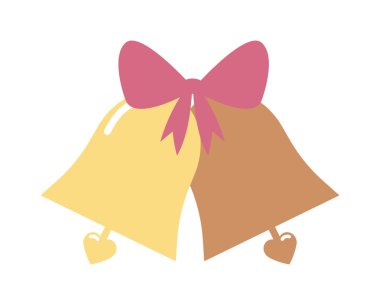 Beyaz arka plan üzerinde izole kalp zarif altın renk düğün çanları vektör çizim.