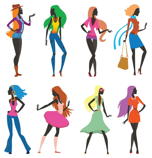 Fashion girls cartoon people isolated on white background. — Stock Vector