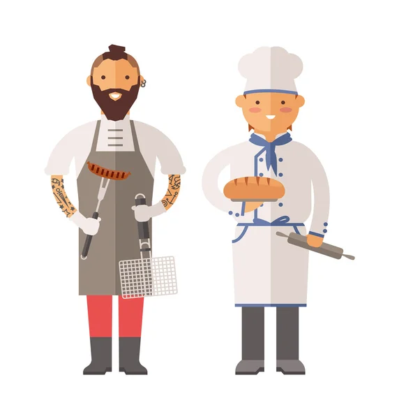 Grill chef e panettiere due uomini di personaggio vettoriale illustrazione . — Vettoriale Stock