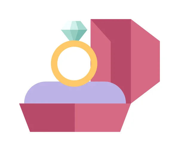 Anillo de boda vectorial en una hermosa caja rosa de diseño plano . — Vector de stock