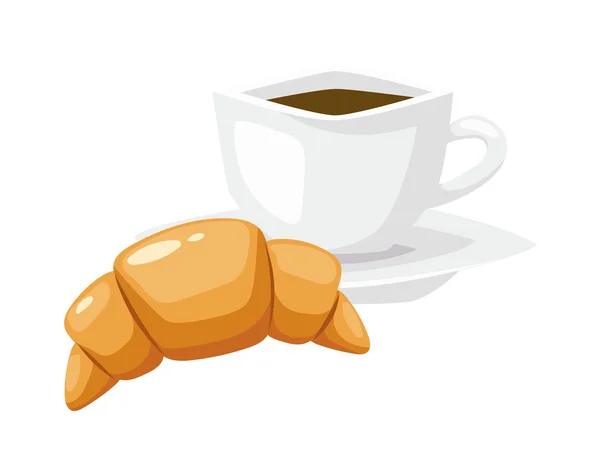 French breakfast, croissant vector food with cup of hot coffee. — Stock Vector