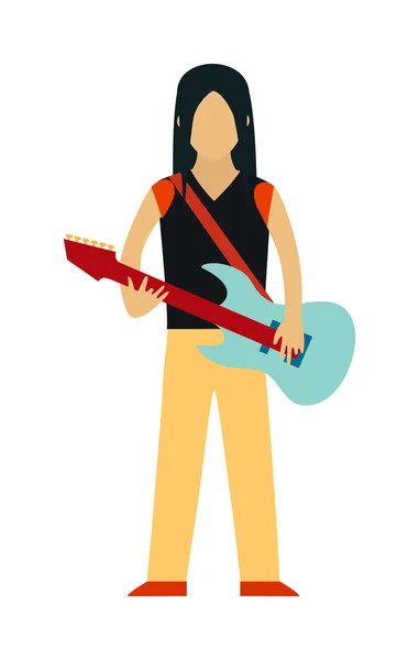 白い背景に隔離されたギターを持つロックスターの漫画のキャラクター. — ストックベクタ