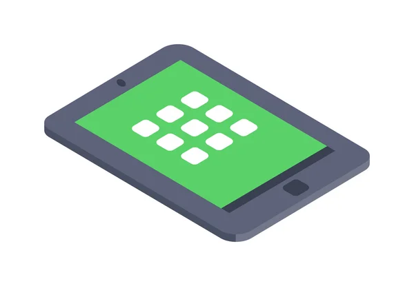 Tablet isométrico ícone infográfico vetor ilustração design plano . —  Vetores de Stock