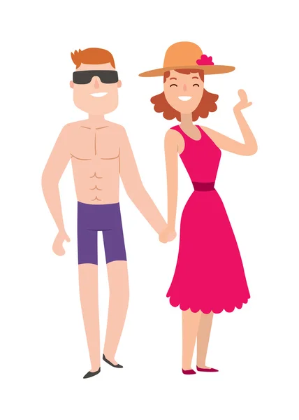 Pareja playa hombre y mujer ilustración de dibujos animados . — Vector de stock