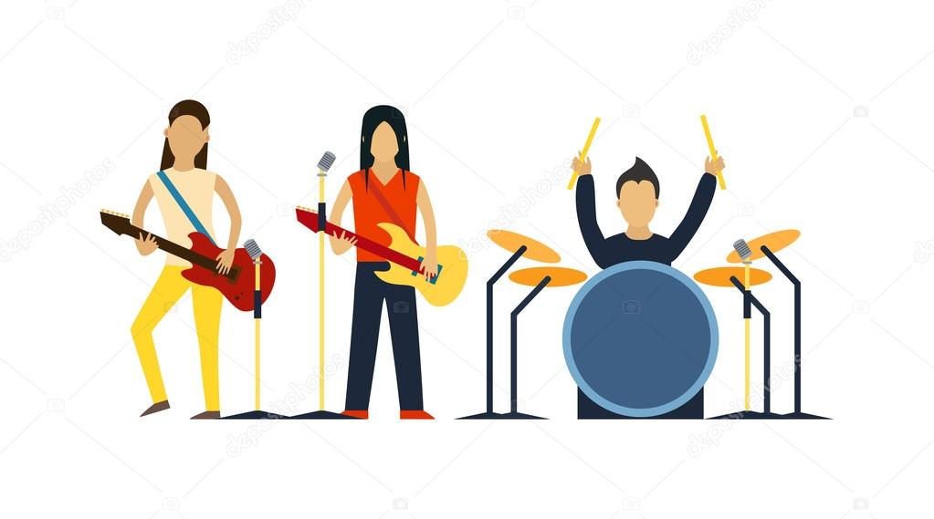 Music band with instruments vector illustration.