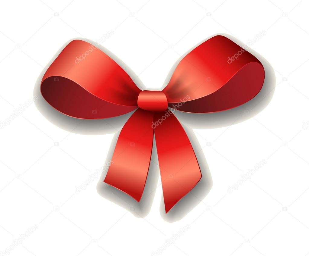 Red ribbon bow on white background.