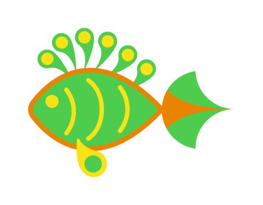 Dekoratif Balık düz simge vektör beyaz arka plan üzerinde izole.