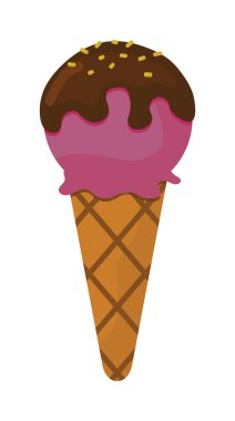 Yumuşak pembe krema ile ahşap sopa çikolata dondurma hizmet ve vektör serpin.