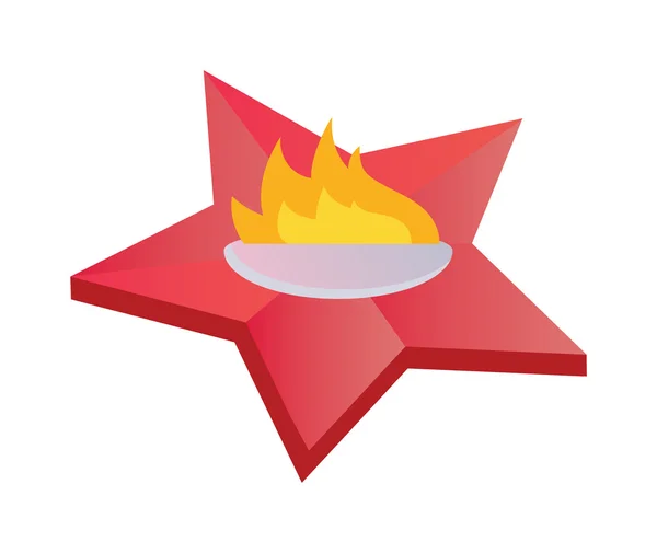 Eeuwige vlam symboliseert de overwinning in de grote patriottische oorlog. Eeuwige Memory Star fire platte vector illustratie. E — Stockvector