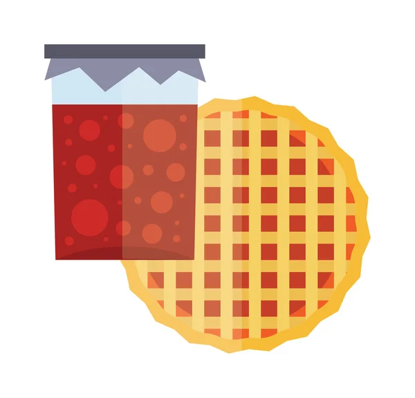 Fruitige natuurlijke pot van jam en fruit pie cartoon platte vector illustratie. — Stockvector