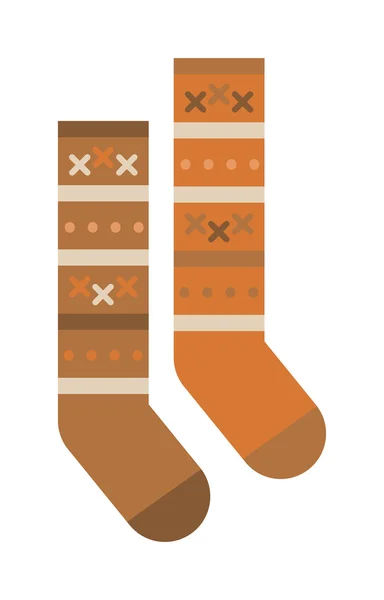 Multicolored woolen winter pair of socks flat cartoon vector style. — Stock Vector