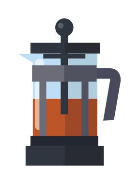 Traditional tea ceremony gray teapot with cup on table flat vector illustration.