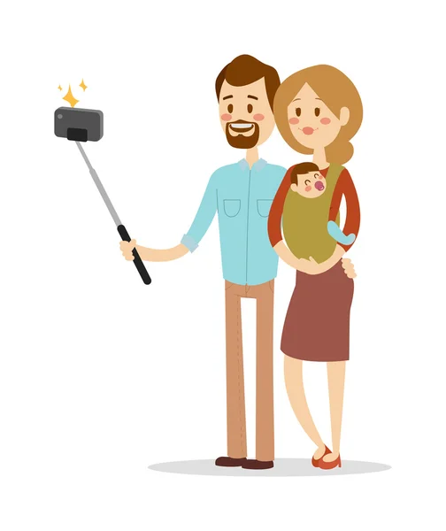 Selfie familia portreit vector ilustración . — Vector de stock