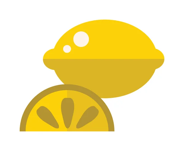 Jugosa fruta de limón con ilustración de vectores planos de dibujos animados en rodajas . — Vector de stock